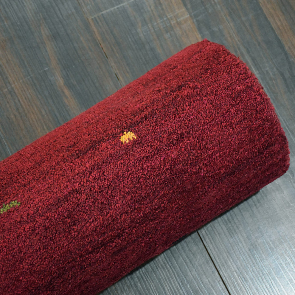 Hand Knotted Loom Silk Mix Area Rug Contemporary Red