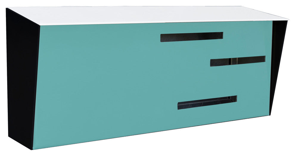 Mid-Century Modern Tri-Tone Mailbox, Robin Egg/White