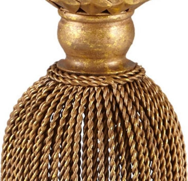 Wrought Iron Antique-Style Gold Tassel Table, White Marble Top