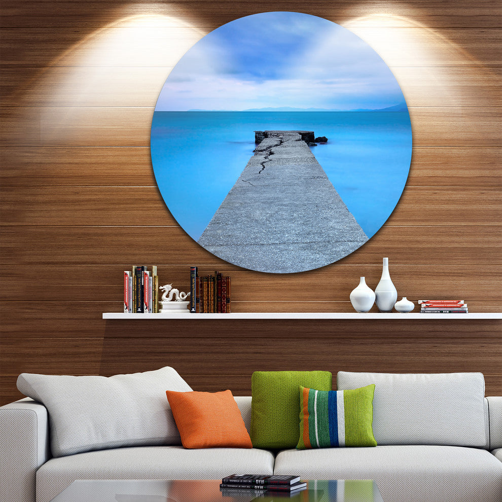 Broken Concrete Jetty, Seascape Photo Disc Metal Artwork, 11"
