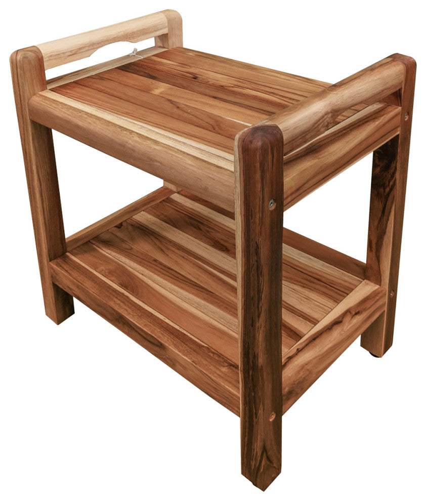 EcoDecors EarthyTeak Classic Shower Bench, Shelf and LiftAide Arms, 18"