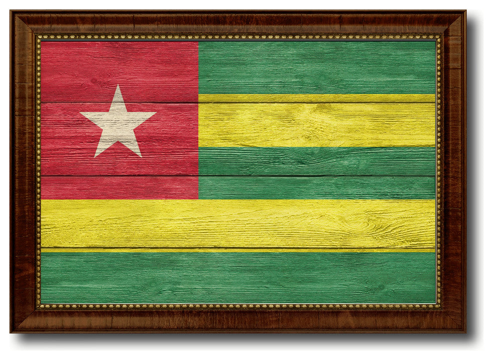 Togo Country Textured Flag Print With Brown Gold Frame, 19"X27"