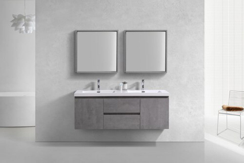 Alma-Pre 60" Cement Gray Double Sink Vanity With White Sink, Grey