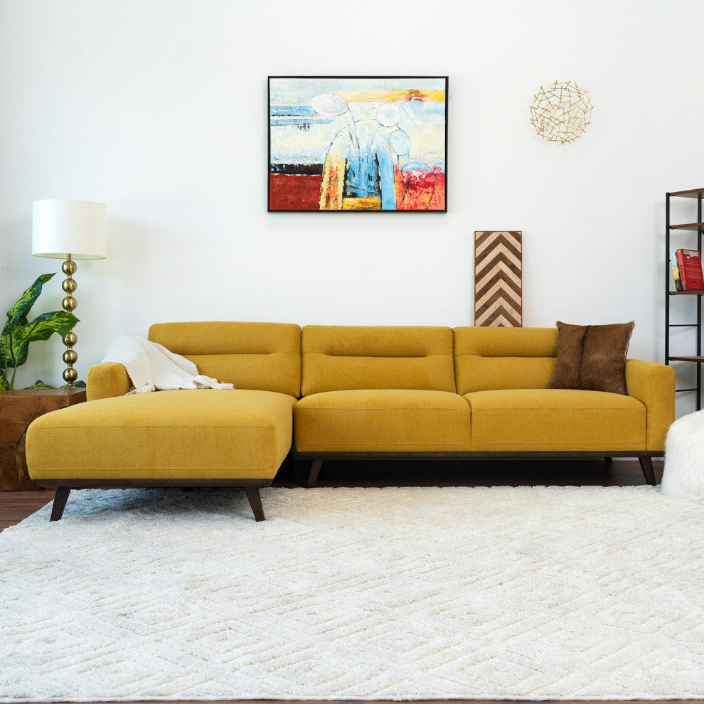 Baltic Mid-Century Modern L-Shaped Linen Fabric Sectional Sofa