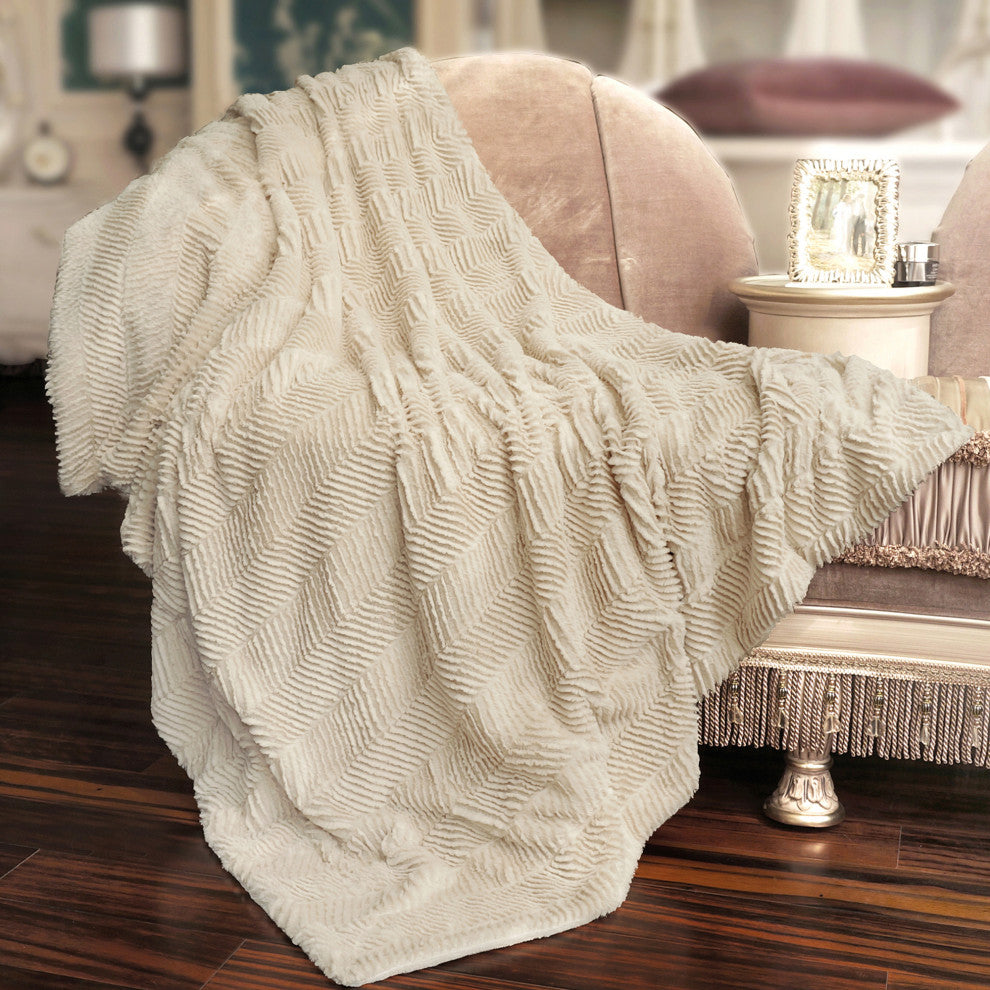 Herringbone Faux Fur Throw, Beige, 50x60