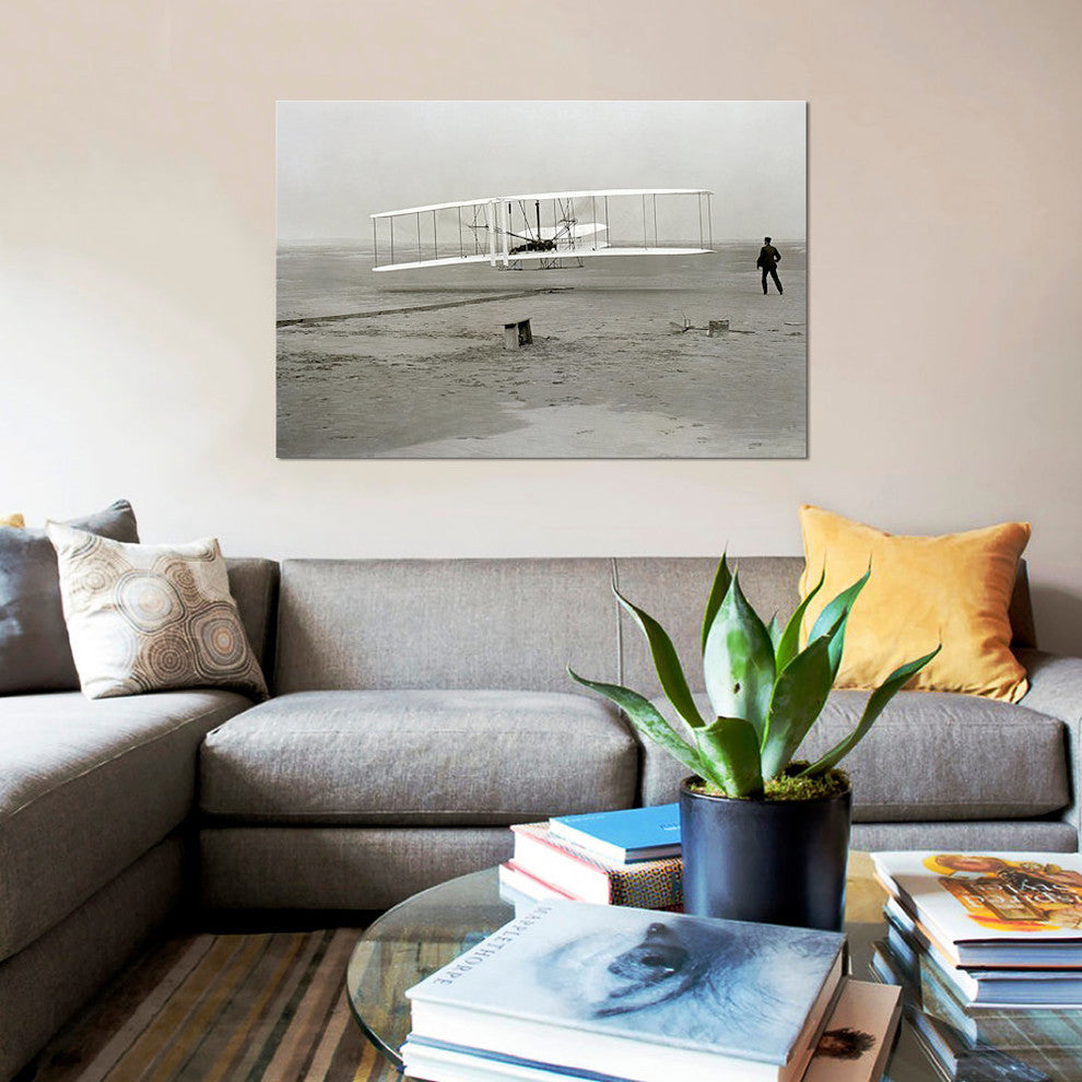 "The Wright Brothers - First Flight" by Kitty Hawk, Canvas Print, 26"x18"