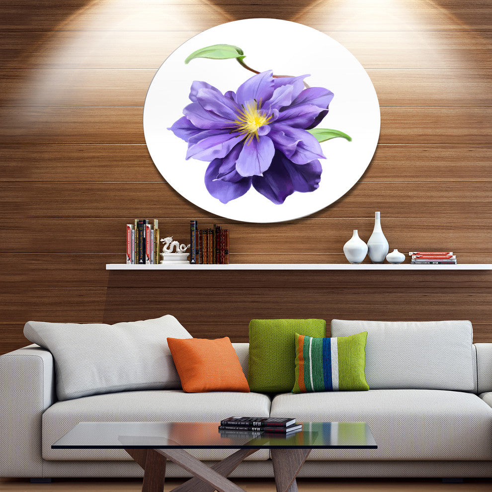Purple Watercolor Summer Flower, Floral Disc Metal Wall Art, 11"