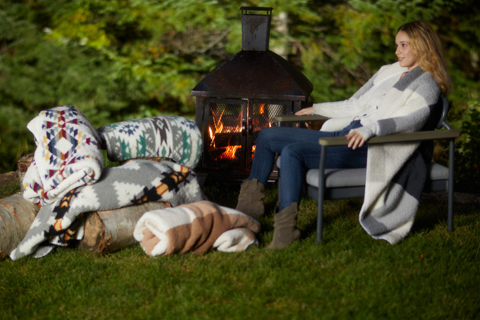 Sherpa Faux Throws 50"X60" Navajo Print Grey, Aztec Print Grey