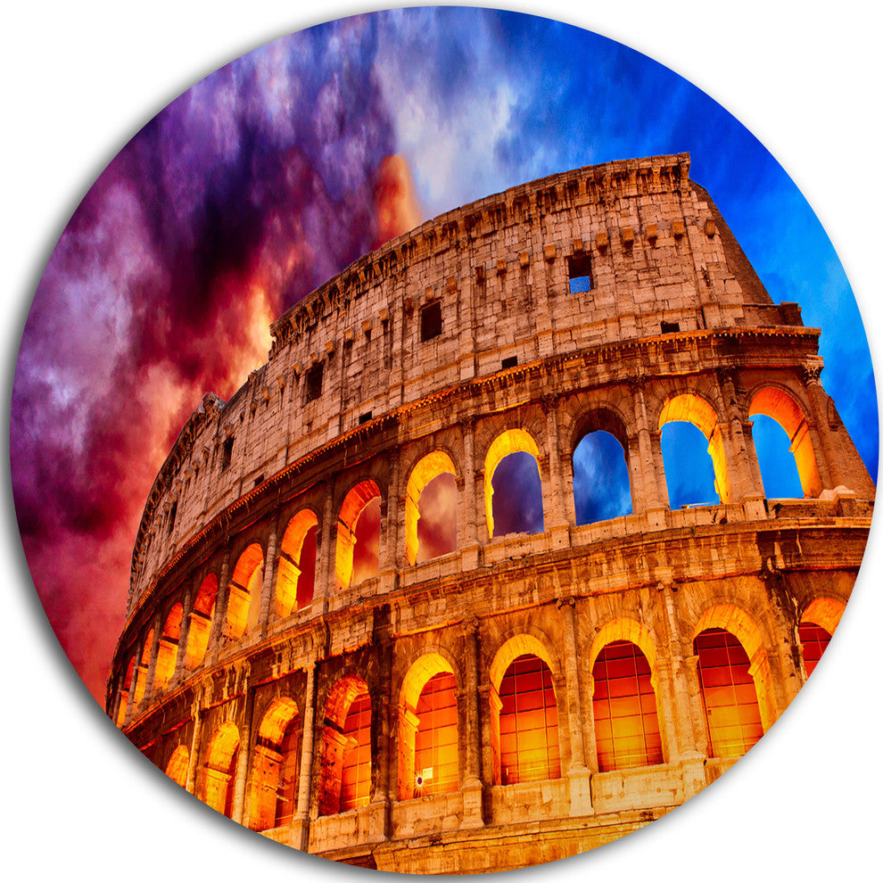 Colosseum Rome Italy, Monumental Photo Round Metal Wall Art, 11"