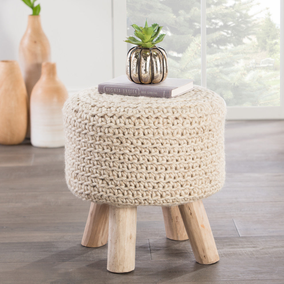 Westport By Rug Republic Wool Stool, 16"x16"x16", Bleached Sand