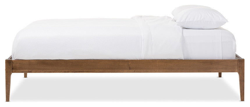 Bentley Mid-Century Modern Solid Wood Bed Frame, Walnut Brown, Queen