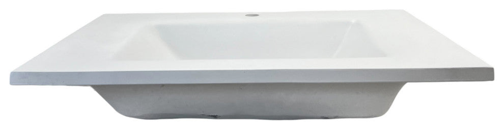 31" Single Concrete Rectangular Sink Top with Rectangle Sink, White