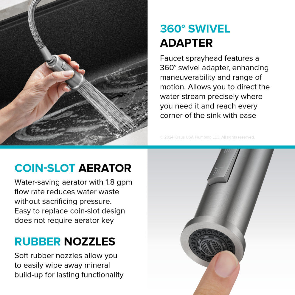 KRAUS Torak 2-Function Single Handle Pull Down Kitchen Faucet SFBBMB