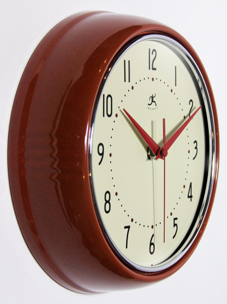 Infinity Instruments Retro Kitchen Vintage 50s Wall Clock, Red