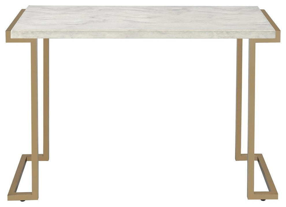 44" Faux Marble And Metal Sofa Table