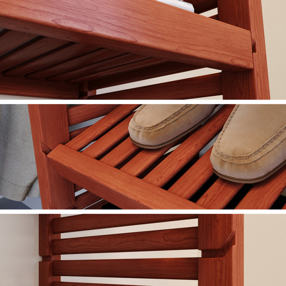 Solid Wood Walk-In Closet Organizer with 6-Drawers and 2-Doors, Red Mahogany