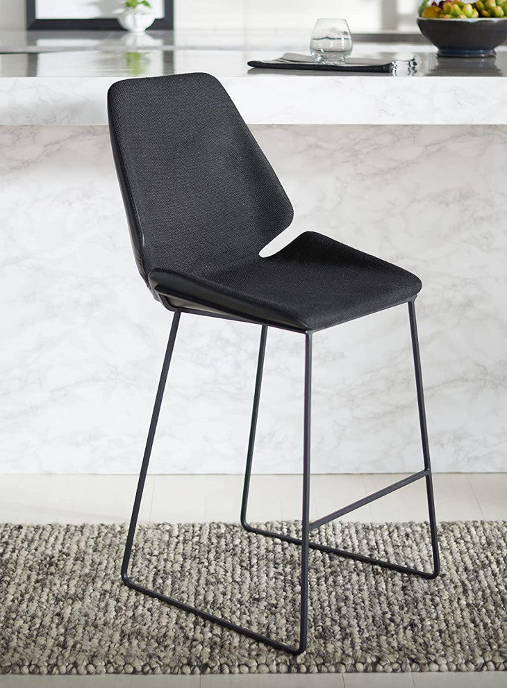 Contemporary Counter Stool, Open Metal Frame With Unique Shaped Seat, Black