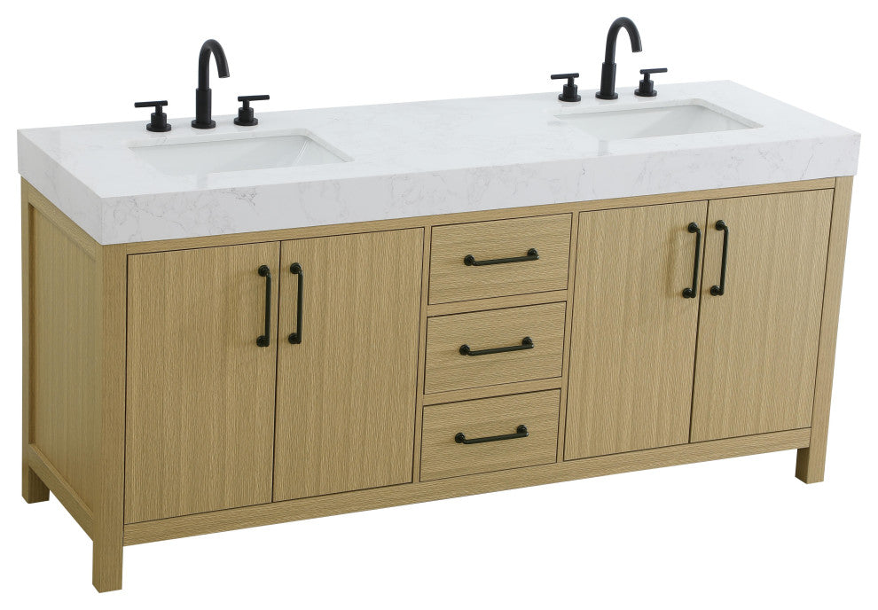Home Living 72" Double Bathroom Vanity, Honey Brown