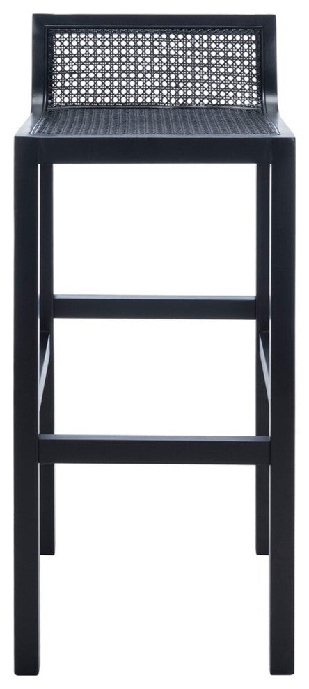Safavieh Saito Low Back Cane Bar Stool, Black