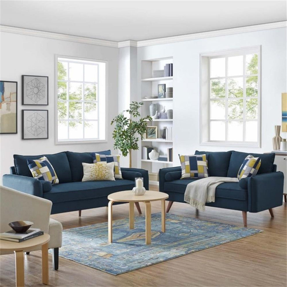 Revive Upholstered Fabric Sofa and Loveseat Set - Azure