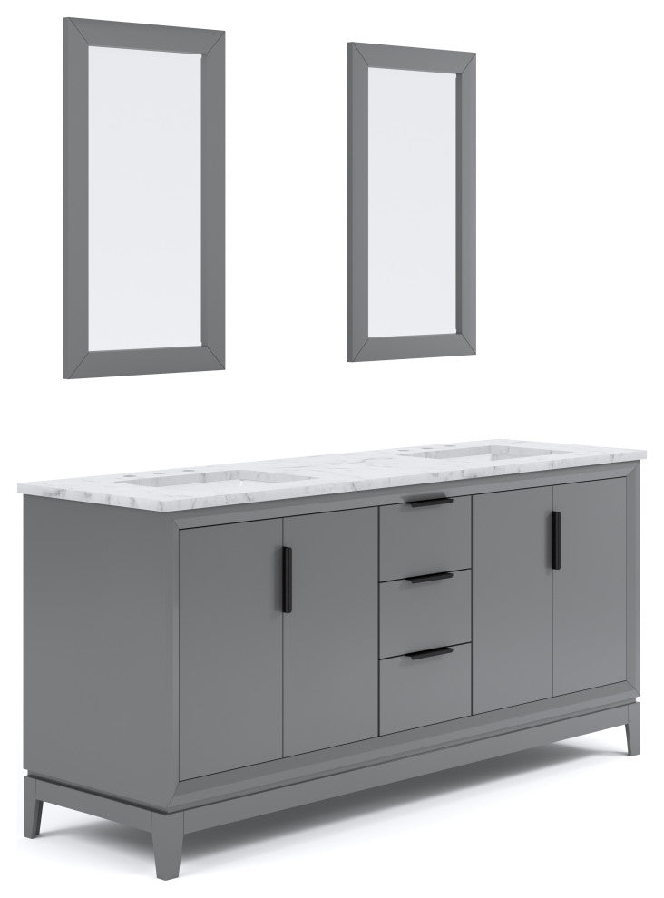 Elizabeth 72" Double Sink Carrara White Marble Vanity, Cashmere Gray
