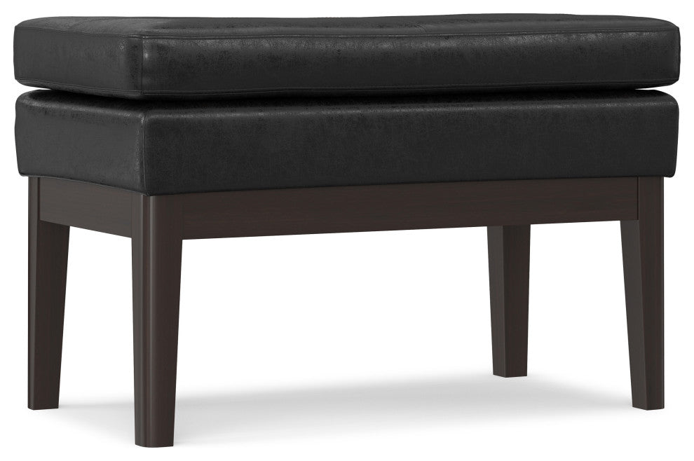 Carlson SOLID HARDWOOD Small Ottoman Bench, Distressed Black