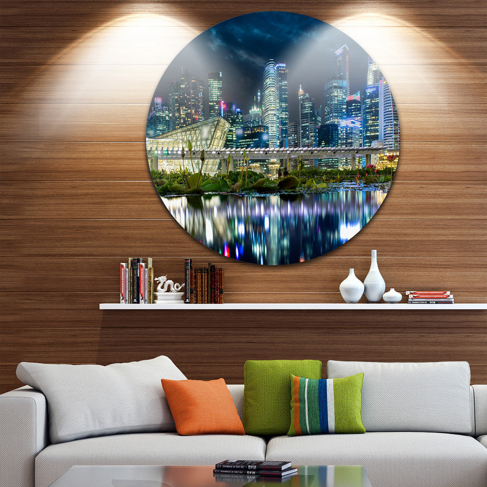 Singapore Financial District, Cityscape Photo Round Wall Art, 11"