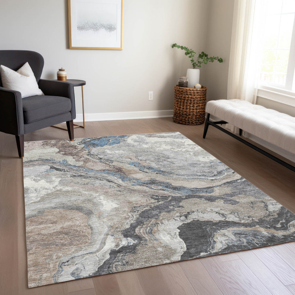 Machine Washable Indoor/Outdoor Chantille ACN1908 Taupe 5' x 7'6" Rug