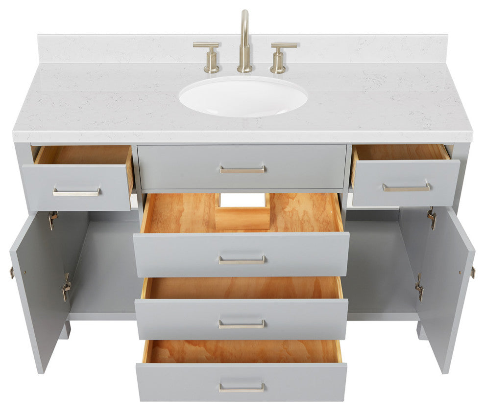 Ariel Bristol 54" Single Oval Sink Bathroom Vanity, Carrara Quartz