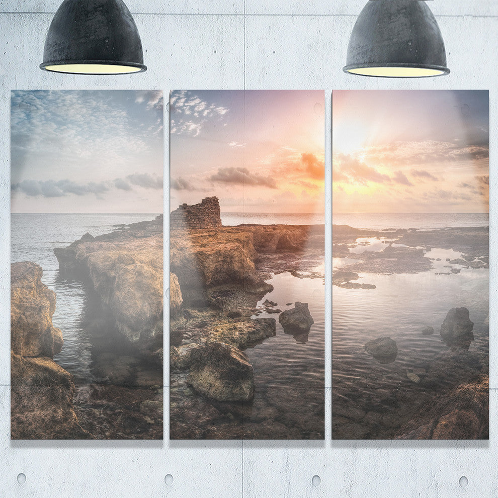 "Sunset Over Rocky African Coast" Metal Wall Art, 3 Panels, 36"x28"