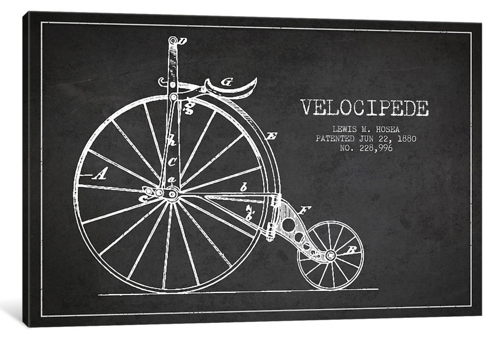 "Hosea Velocipede Charcoal Patent Blueprint" by Aged Pixel, 18x12x1.5