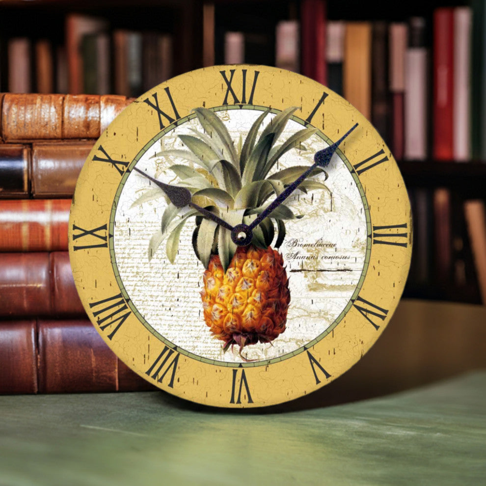 Vintage-Style British Colonial-Style Pineapple Clock, 12 Inch Diameter