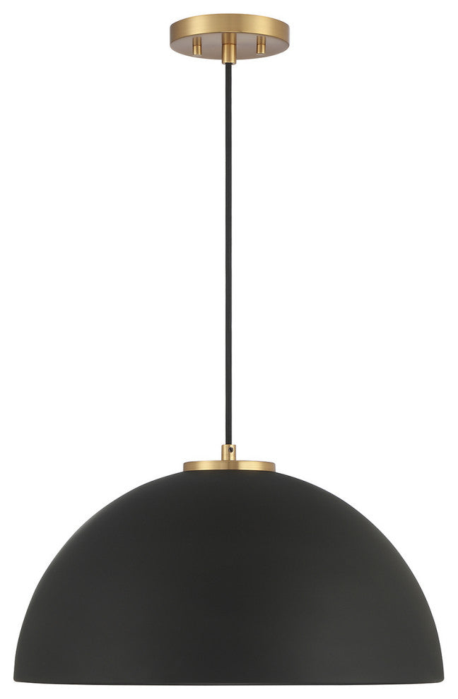 1-Light Pendant, Matte Black, Natural Brass
