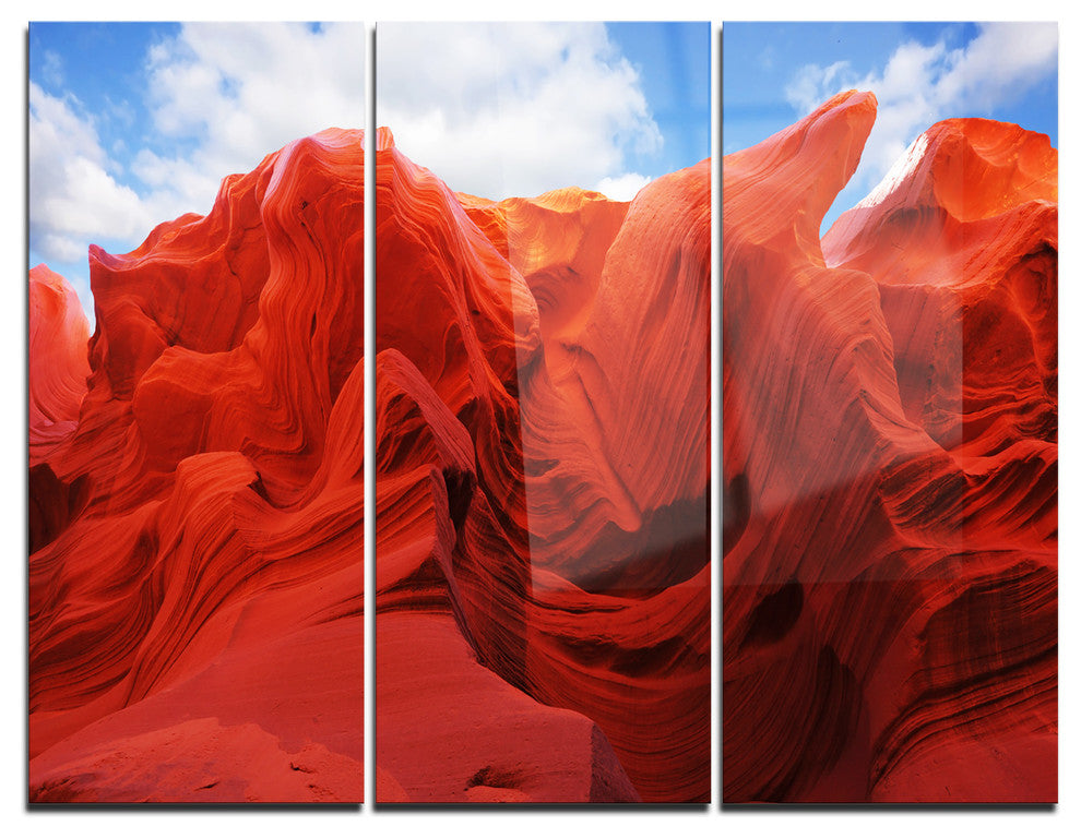 "Red and Orange Shade in Antelope Canyon" Metal Wall Art, 3 Panels, 36"x28"