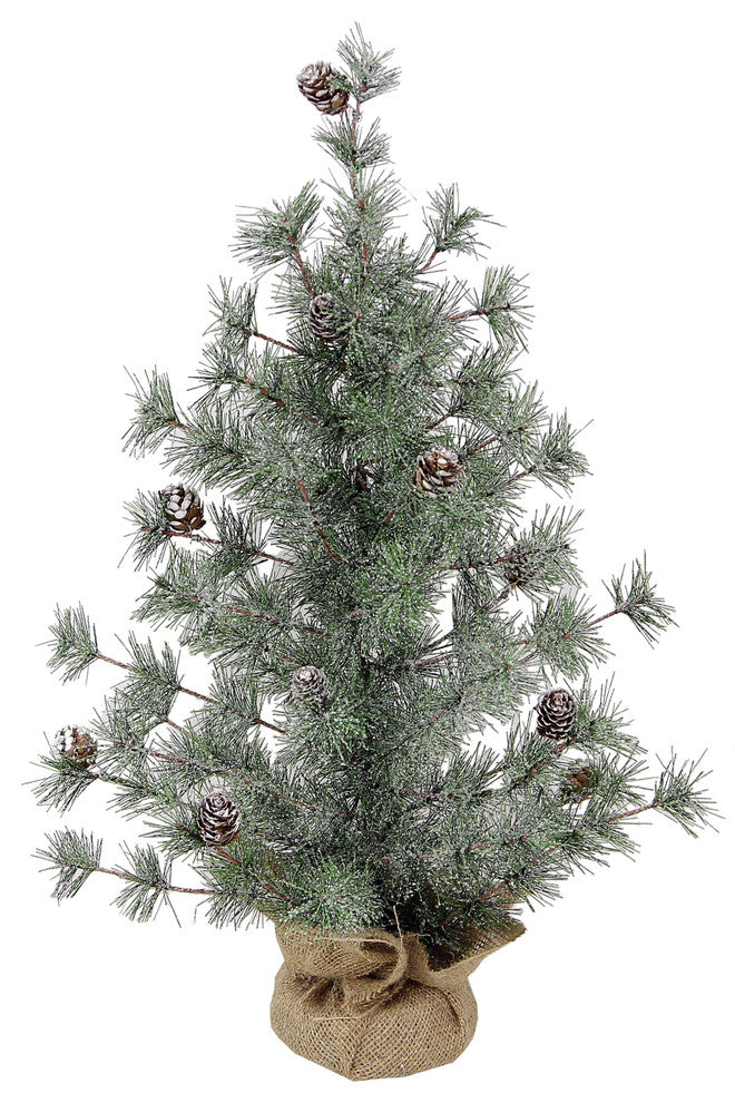 24" Artificial Christmas Snow Cone Pine Tabletop Tree 53 Tips with Burlap Base