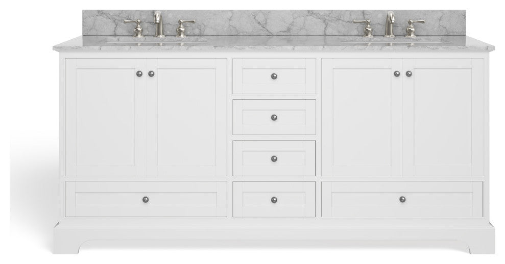 Cascade Bath Vanity, White, 72", Brushed Nickel Hardware, Double, Freestanding