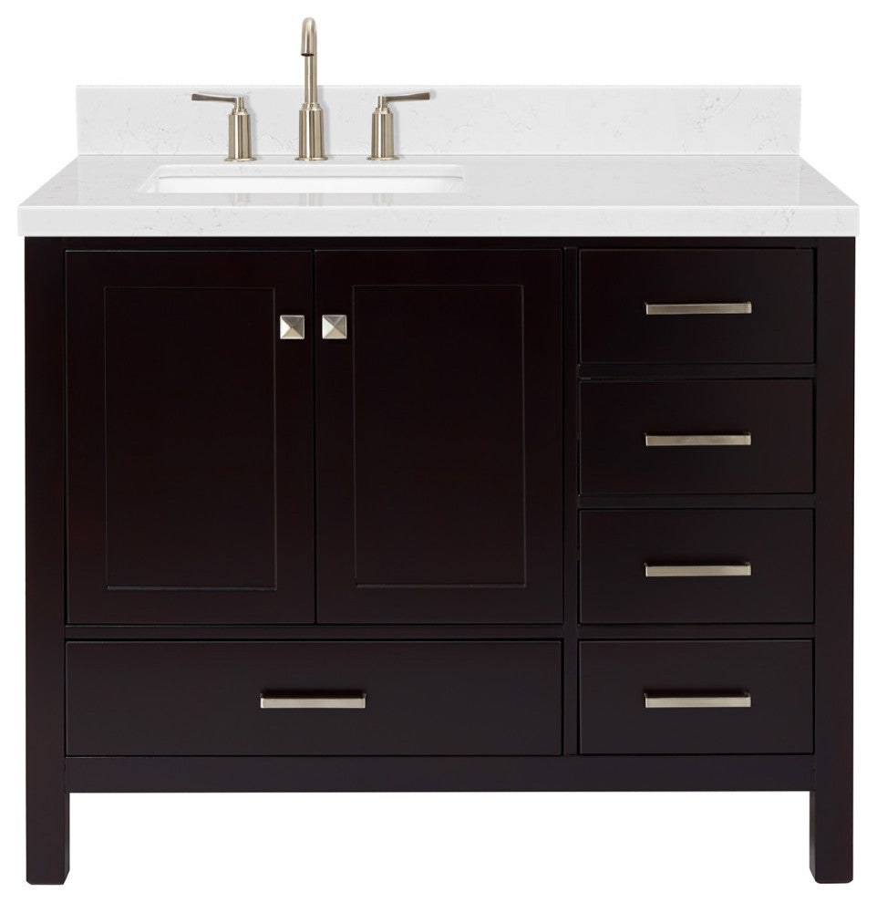 Ariel Cambridge 42" Left  Single Rectangle Sink Vanity, Carrara Quartz