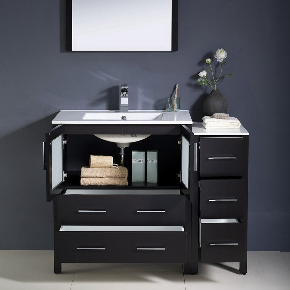 Torino 42" Espresso Modern Bathroom Vanity With Side Cabinet, FFT1040CH