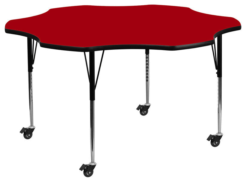 Mobile 60" Flower Red Thermal Laminate Activity Table Adjustable Legs