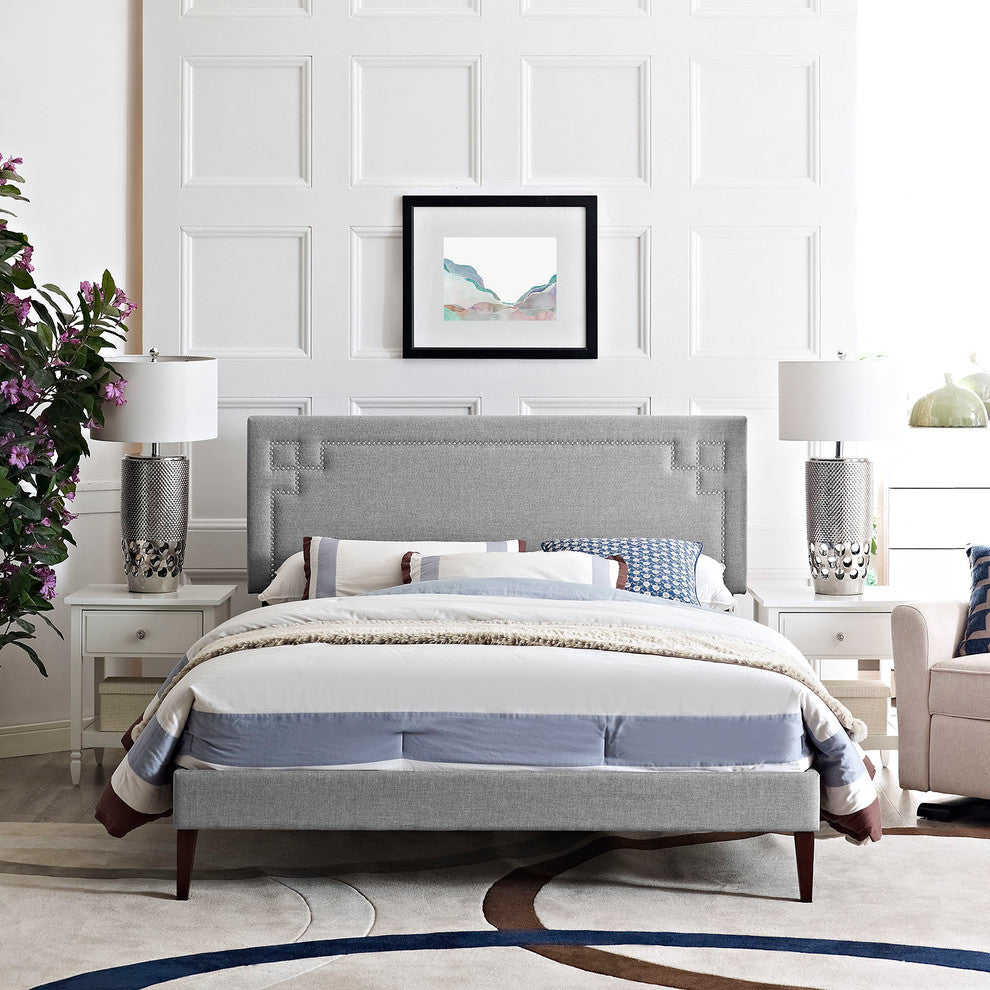Modway Josie Full Fabric Platform Bed With Squared Tapered Legs, Light Gray