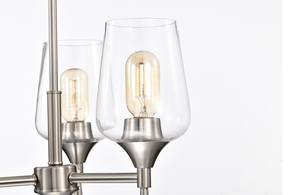 3-Light Brushed Nickel Modern Chandelier With Clear Glass Shades
