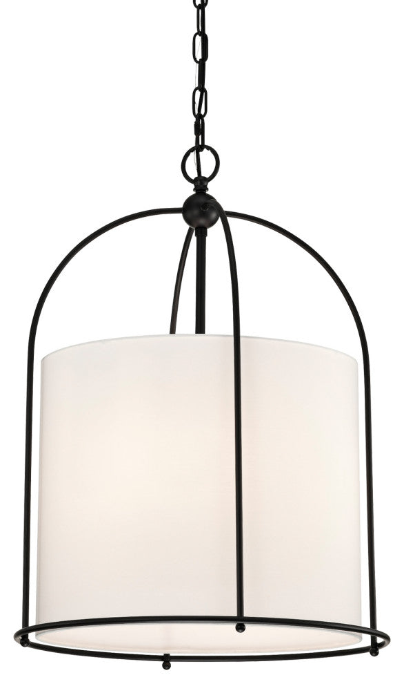 3-Light Matte Black Finish 18 in. Cage Chandelier With White Fabric Shade