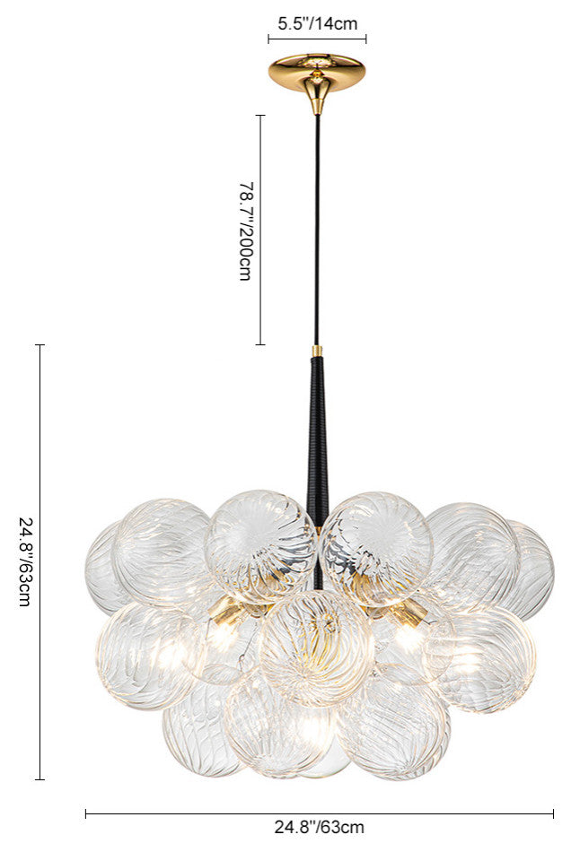 Contemporary 6-Light Twisted Clear Glass Globe Chandelier, Black/Gold