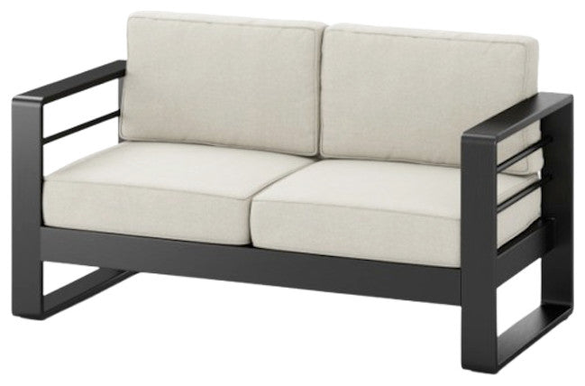 Gadd Outdoor Aluminum Loveseat With Cushions, Black/Beige