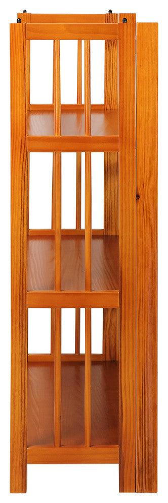 3 Shelf Folding Bookcase, Honey Oak, Large, 3 Shelf