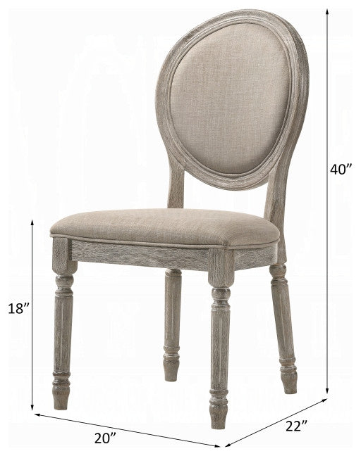 Faustine Side Chair, Tan Fabric and Salvaged Light Oak Finish