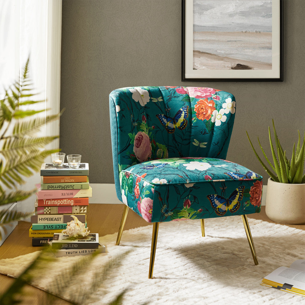 Accent Side Chair With Tufted Back, Blue
