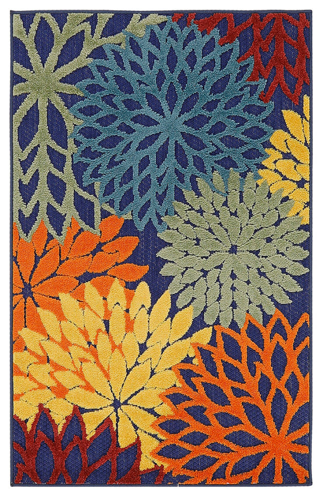 Nourison Aloha 2'8" x 4' Navy Multicolor Outdoor Rug