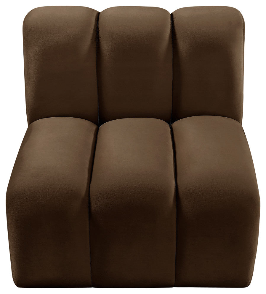 Arc Upholstered Modular Component, Brown, 1-Piece: Straight Chair, Velvet