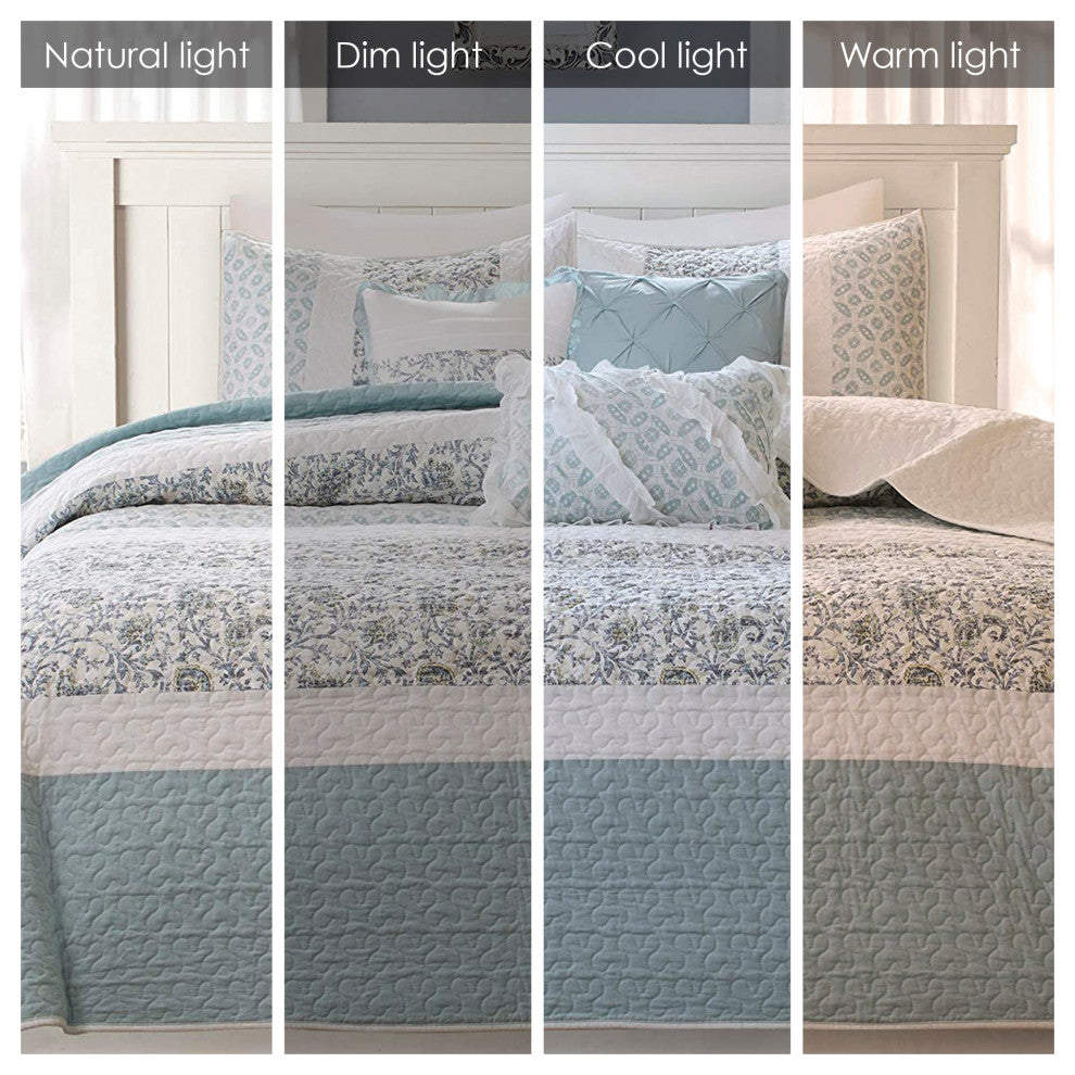 Madison Park Percale Printed 6-Piece Coverlet Set, Aqua, Full/Queen